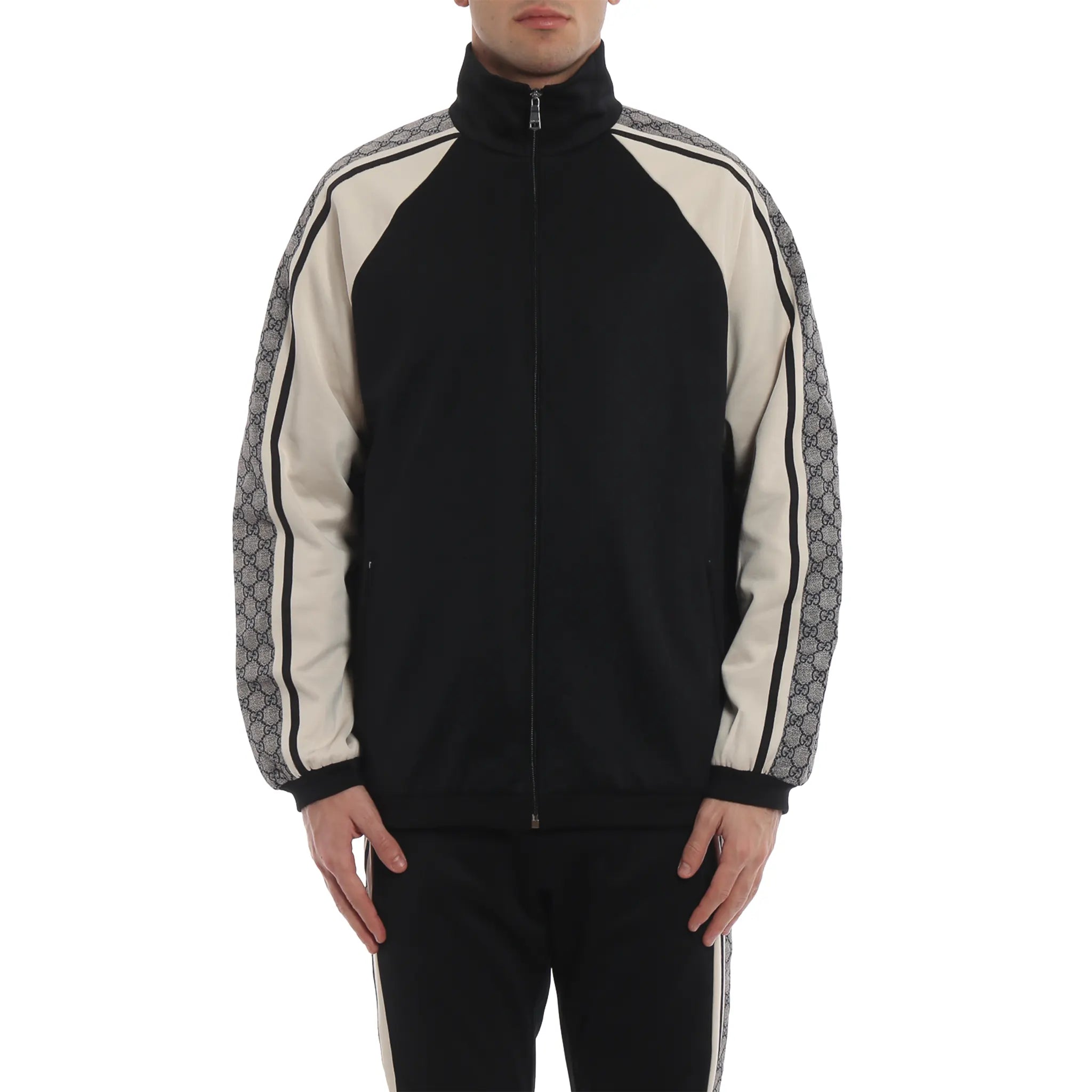 Front View of Preloved - Gucci GG Print Technical Jersey Tapered Black Track Jacket 545601-XJACZ-1093